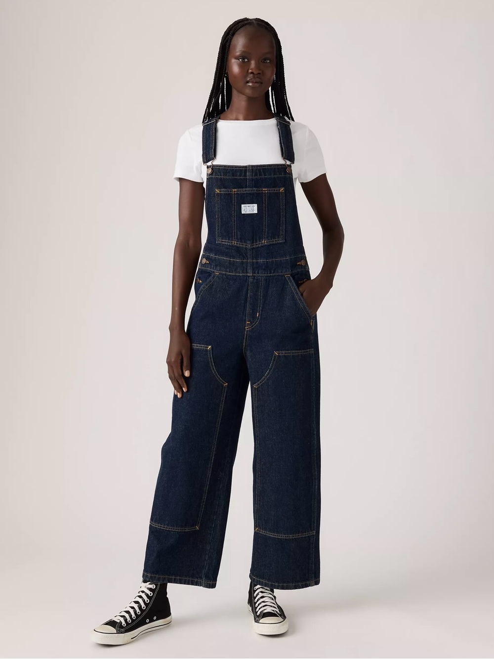 Levi’s Baggy Highwater Women's Overalls Utility Workwear Cropped Dark Wash Sz M